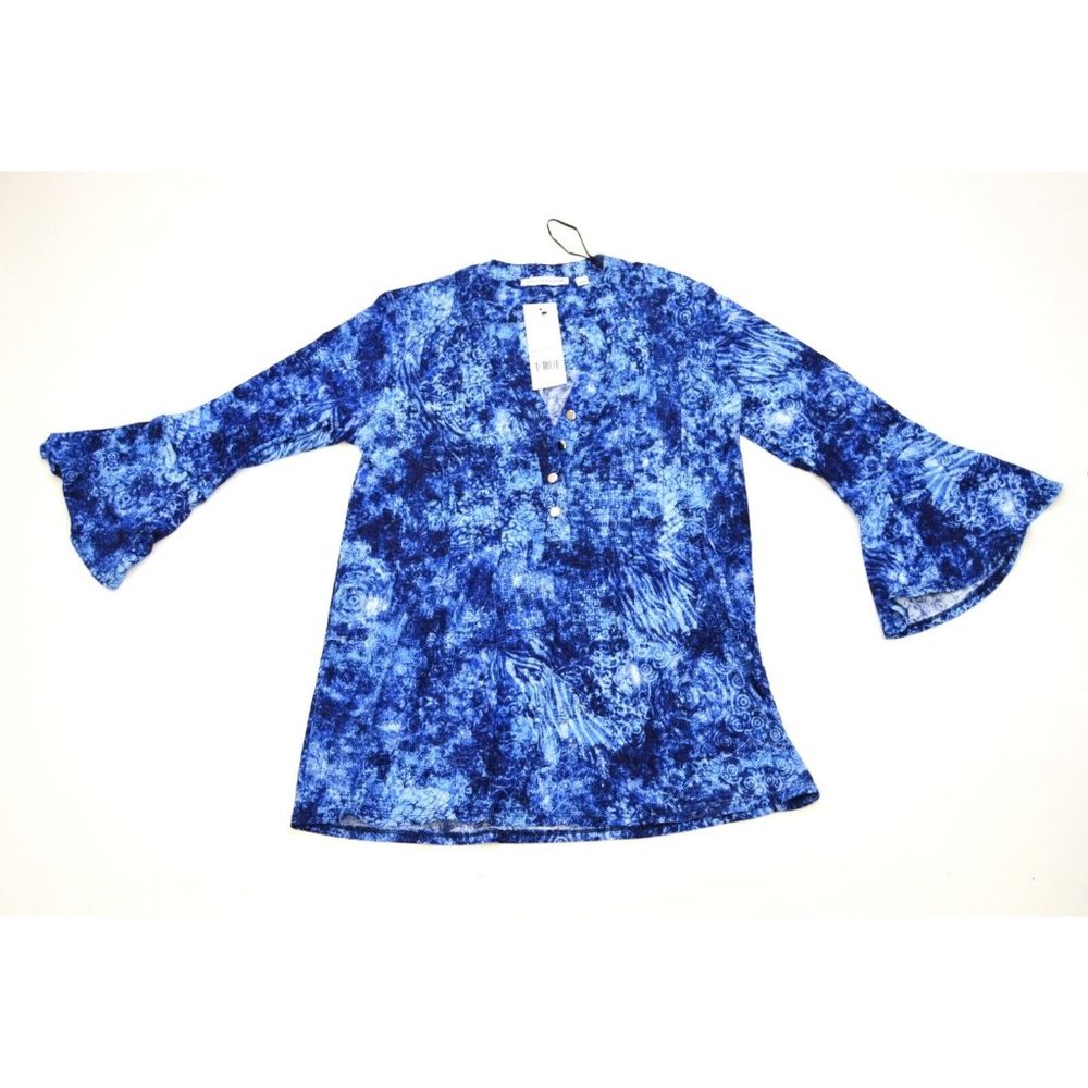 Notations Top Paisleys NWT$44‎ Low V Cut Button Up Shirt Blouse Long Slvs Size S